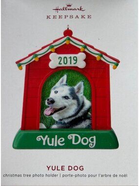 2019 Artist Crafted Yule Dog Photo Holder Doghouse Christmas Tree Ornament 4"